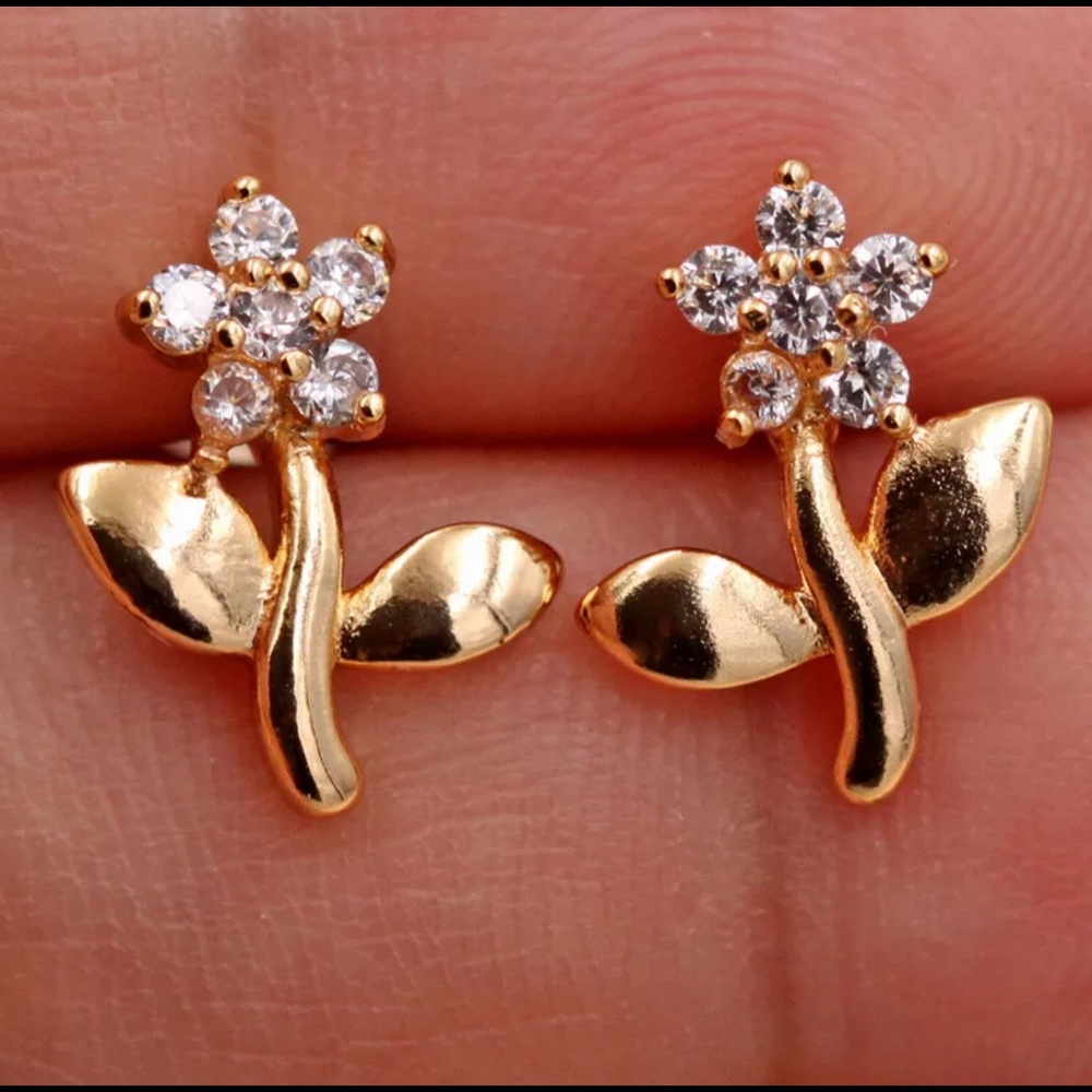 Gold Filled & White Zirconia Stud  Earrings